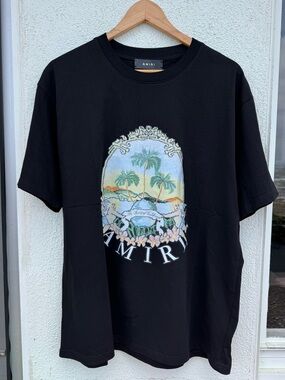 AMIRI Cherub Palm Tree Black Graphic Boxy Short Sleeve T Shirt All Cotton M